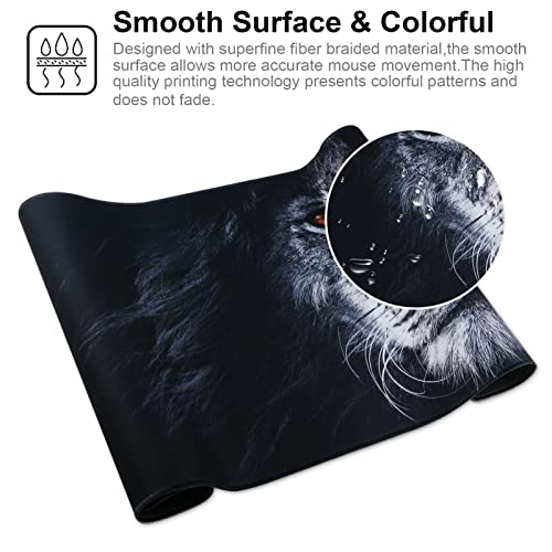 Large Gaming Mouse Pad with Stitched Edges,[27.5x11.8In] Extended Black Lion Mouse Pad with Non-Slip Natural Rubber Base for Gamer/Desktop/Office/Home 70x30 Blion02 - color: 70x30 Blion02