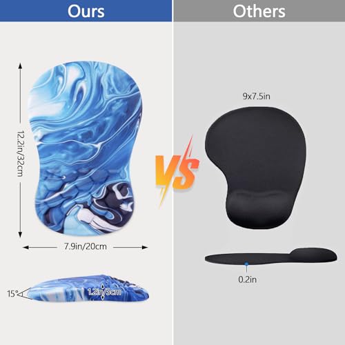 Mouse Pad Wrist Support, Ergonomic Mouse Pad with Wrist Rest, Comfortable Computer Mouse Pad for Laptop, Pain Relief Mousepad with Non-Slip PU Base Ocean Blue - color: Ocean Blue