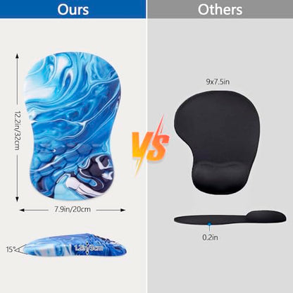 Mouse Pad Wrist Support, Ergonomic Mouse Pad with Wrist Rest, Comfortable Computer Mouse Pad for Laptop, Pain Relief Mousepad with Non-Slip PU Base Ocean Blue - color: Ocean Blue