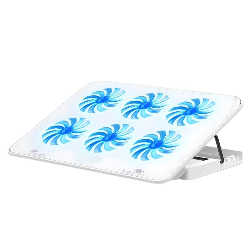 Laptop Cooling Pad 6 Fans RGB LED Adjustable Stand 12-17" Gaming | 6 fans 2400 RPM, RGB lights, adjustable speed, phone holder, metal mesh, dual USB, fits 12-17", 35-70 CFM cooling power - color: Charming Pink Premium Edition (with speed control,