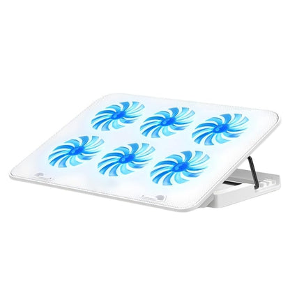 Laptop Cooling Pad 6 Fans RGB LED Adjustable Stand 12-17" Gaming | 6 fans 2400 RPM, RGB lights, adjustable speed, phone holder, metal mesh, dual USB, fits 12-17", 35-70 CFM cooling power - color: Charming Pink Premium Edition (with speed control,