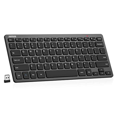 Arteck 2.4G Wireless Keyboard Ultra Slim and Compact Keyboard with Media Hotkeys for Computer Desktop PC Laptop Surface Smart TV and Windows 11/10/8/7, Black - color: Black