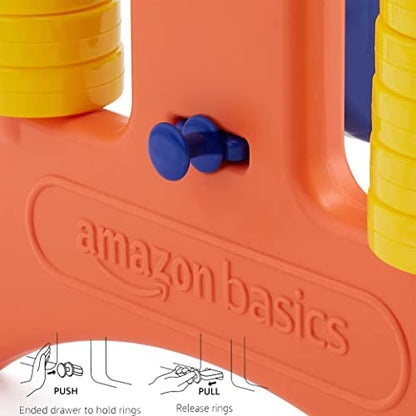 Amazon Basics Junior 4-to-Score Giant Premium Plastic Party Game for Kids & Adults, Indoor & Outdoor, BPA-Free with Carrying Bag, Blue, Yellow, Red, Green, Large