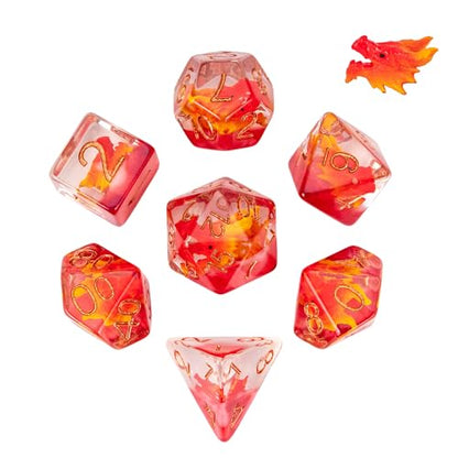 UDIXI 7PCS Dragon DND Dice Set, Resin Polyhedral Dice Set for Tabletop Game | Velvet Storage Bag, DM Gift, for Dungeons and Dragons Role Playing Games Board Games - color: Red Dragon Head