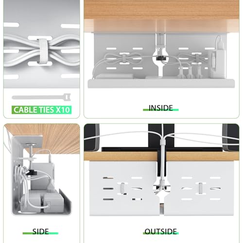 KEEGH 16 in Under Desk Cable Management Tray, Metal Cable Tary, 1 Pack | No-Drill Clamp Mount, Ventilation Holes, Cable Management Tray for Home Office, Gaming Desk, Standing Desk, White - color: White, size: 1 Pack