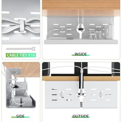 KEEGH 16 in Under Desk Cable Management Tray, Metal Cable Tary, 1 Pack | No-Drill Clamp Mount, Ventilation Holes, Cable Management Tray for Home Office, Gaming Desk, Standing Desk, White - color: White, size: 1 Pack