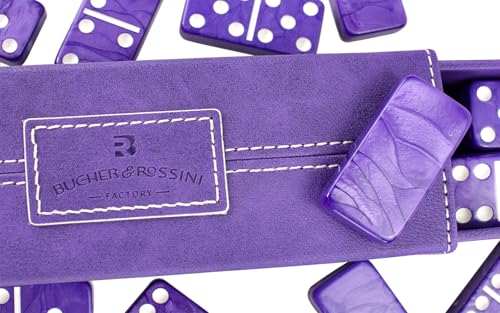 Dominos Set for Adults – Double 6 Dominos - Dominoes Set for Kids and Adults - 28 Marbleized Purple Jumbo Domino, Classic Board Game for Family Nights & Travel (Purple Case) - color: Purple