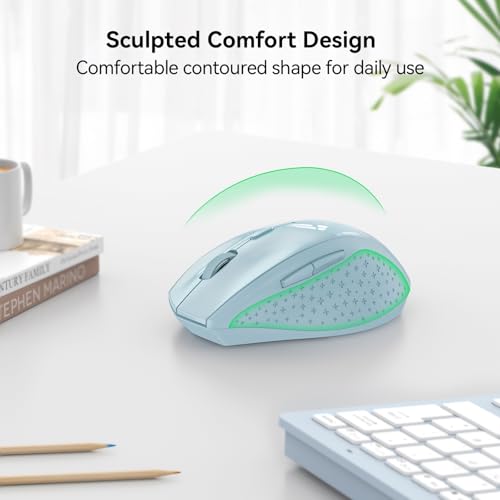 TECKNET 2.4G Wireless Mouse, 4800 DPI Ergonomic Computer Mouse, Lightblue | Mouse for Laptop with USB Receiver, 6 Adjustable DPI, Quiet Click, 30-Month Battery, 6 Button, Portable for PC Chromebook Mac - color: Lightblue