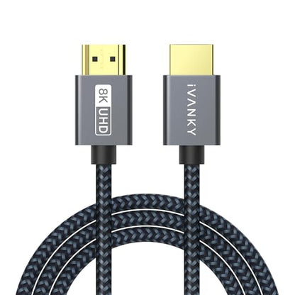 IVANKY 8K HDMI Cable 15 ft, 48Gbps HDMI 2.1 Cable, [8K/60Hz 4K/120Hz, HDR, HDCP 2.3, 3D, eARC], High Speed Braided 8K HDMI Cord Compatible with PS5, PS4, UHD TV and PC - size: 15 feet