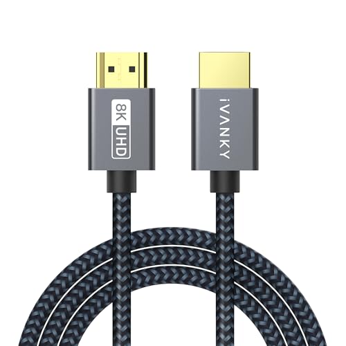 IVANKY 8K HDMI Cable 15 ft, 48Gbps HDMI 2.1 Cable, [8K/60Hz 4K/120Hz, HDR, HDCP 2.3, 3D, eARC], High Speed Braided 8K HDMI Cord Compatible with PS5, PS4, UHD TV and PC - size: 15 feet