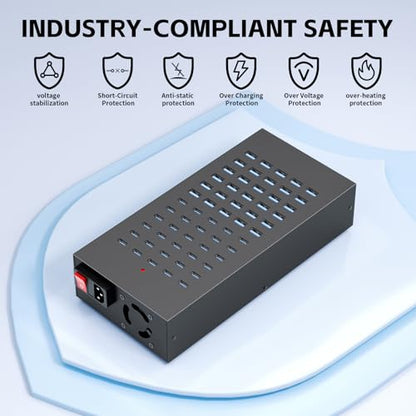 400W USB Charging Station, 60 Port USB C Charging Station for Multiple Device, Multi USB Desktop Charger Station with Smart IC Protection, Suitable for Home, Office, Hotels, Schools