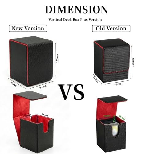 Vertical Deck Box Plus Version, Large Trading Card Case Fits 100+ Double Sleeved Cards, Premium Saffiano Leather TCG Storage for MTG Commander, Pokémon, TCG, CCG, Magnetic Closure -Black+ Red - color: VP Black+Red