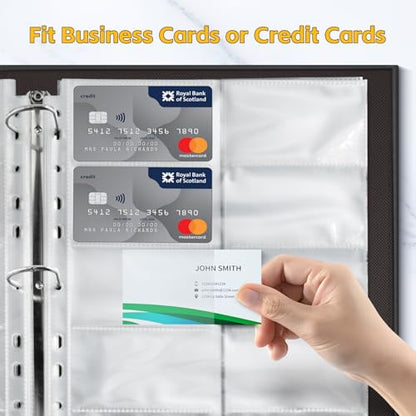 BYSTER 90 Pack 1800 Pockets Business Card Sleeves Binder Sheets, Ultra-Clear Business Card Pages for 2/3/4 Ring Binder, Double Sided 10 Pocket Credit Card Pages - color: 90 Pack Sleeves