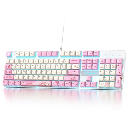 Full Size Mechanical Keyboard, Creamy Keyboard with Number Pad, 104 Keys Pink Wired Gaming Keyboard with Red Switch, RGB Backlit for PC Laptop - color: Pink