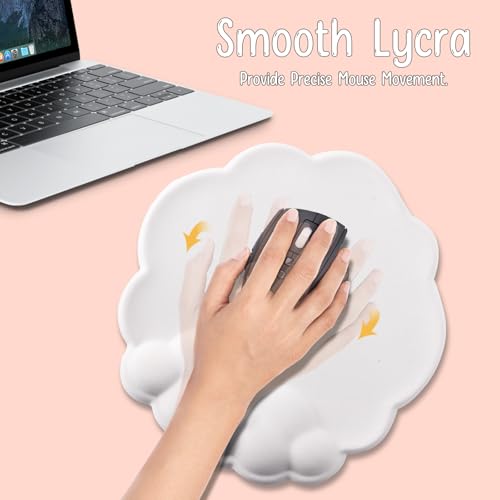 Mouse Pad Wrist Support, Cloud Mousepad with Memory Foam Wrist Rest, Non-Slip PU Base Gaming Leather Surface Mouse Pad for Home Office Laptop, White - color: White