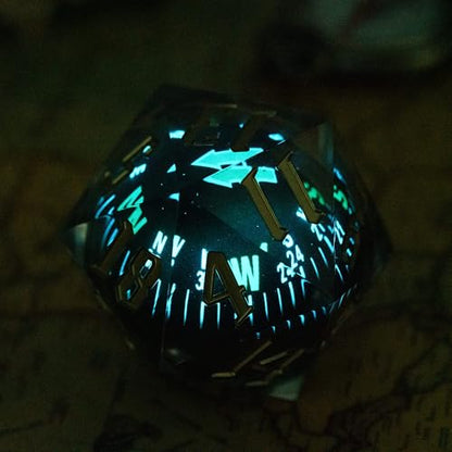 Cusdie Large D20 DND Dice 55mm with Sharp Edges, D&D 20 Sided Dice, Handmade Giant D20 for RPG, Table Games(Glow Compass) - color: Glow Compass