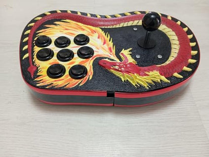 Dragon Fury Arcade Fight Stick, Custom Gaming Controller with Dragon Artwork, 8-Button Layout, Black and Red Design, Professional Gaming Console Compatible
