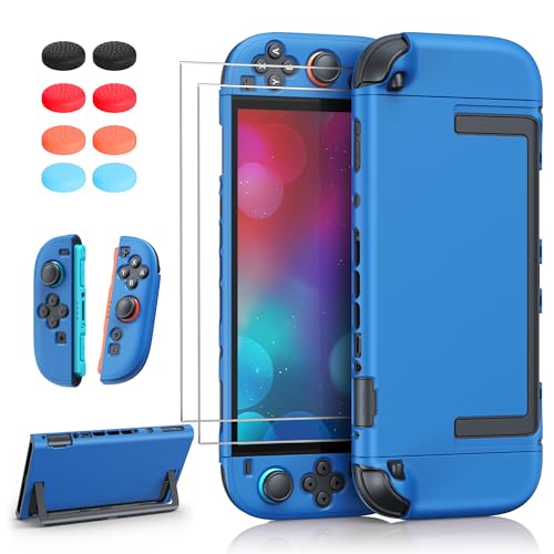 FYOUNG Upgrade Switch 2 Protective Case&Screen Protector Set,Dockable Cover | Cute Hard Shell Skin for Nintendo Switch 2 Console Accessories,Travel-Friendly,Kickstand Cutout(Blue, for Switch 2 7.9inch) - color: Blue, size: for switch 2 7.9inch