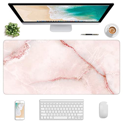 Extended Gaming Mouse Pad, XXL Large Mouse Mat 30 x 14 Inch, Big Computer Keyboard Mousepad, Waterproof Desk Pad with Stitched Edges and Non-Slip Base for Office Gaming, Light Pink Marble - color: Light Pink Marble