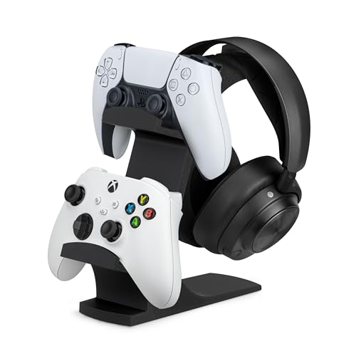 BRAINWAVZ The Gravitas - Headphone Stand & Game Controller Holder for Desk - Universal Design for All Types of Headsets & Gamepads (Black)