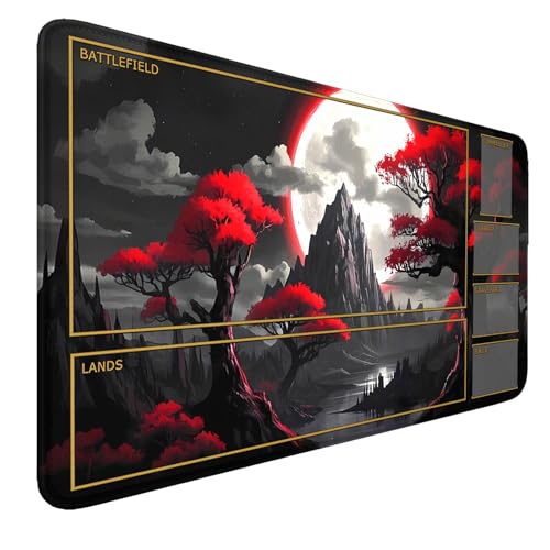 TCG Playmat Stitched Edges, 24 x 14 inches MTG Play Mat for MTG Trading Card Game Playmats Smooth Surface Battle Game Rubber Collection - color: Night Scenery With Zones