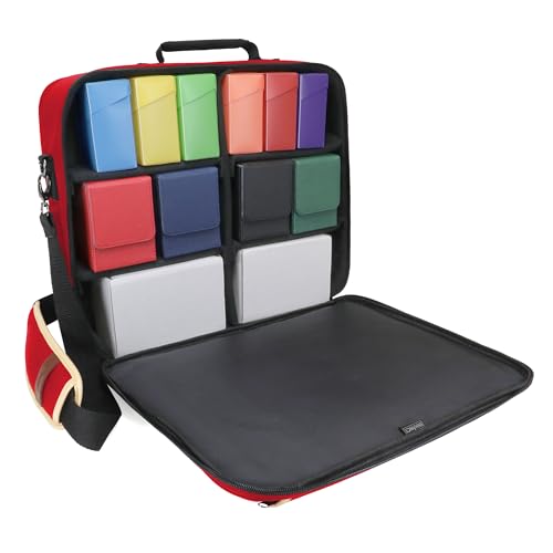 ENHANCE Designer Edition TCG Bag - MTG Shoulder Bag with Customizable Dividers & Accessory Pocket for Deck Boxes, Dice - Card Storage Compatible with Magic the Gathering, Lorcana (Red) - color: Red, size: Large