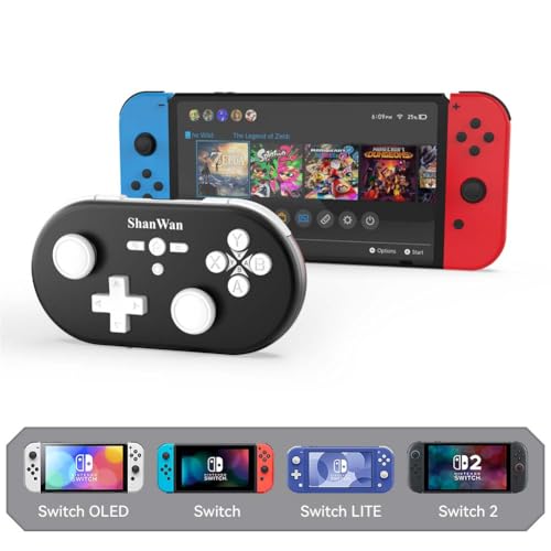 ShanWan Wireless Mini Controller for Switch, PC, iOS, Android, Supports Keyboard Mode for iPad Procreate (Black) - color: Black