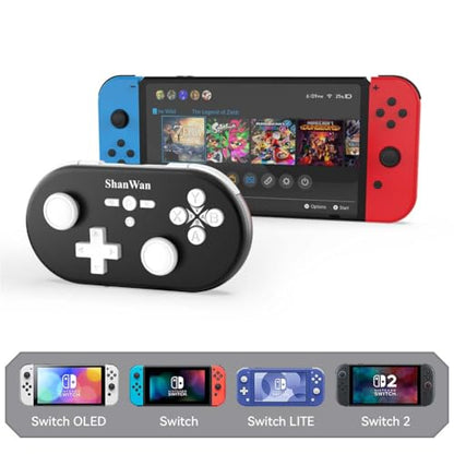 ShanWan Wireless Mini Controller for Switch, PC, iOS, Android, Supports Keyboard Mode for iPad Procreate (Black) - color: Black