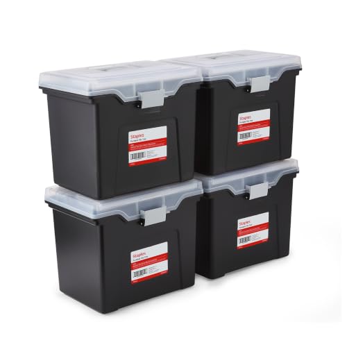 STAPLES File Box Portable Tote, Letter Size, Black, 4/Carton | Lightweight storage tote for transporting and organizing hanging files. - color: Black, size: 4 Pack, style: Portable