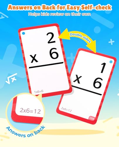 JoyCat 288 Math Flash Cards & Leanring Chart, 4 Operations, Ages 4-8 | Double-sided flash cards and chart with bag, support home practice, math centers and classroom review