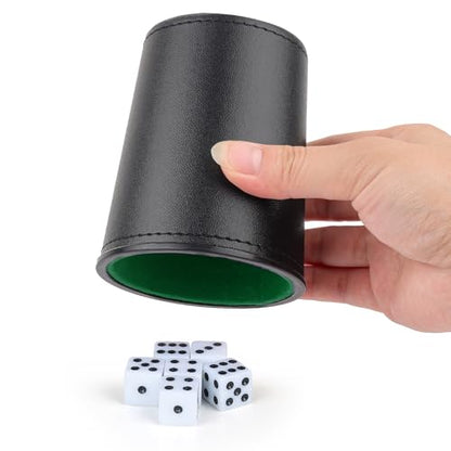 Felt-Lined PU Leather Dice Cup Set, 6 Quiet Dice Shaker Cups with 36 Dices for Bar Party Yahtzee Farkle Dice Games, Black and Green - color: Green
