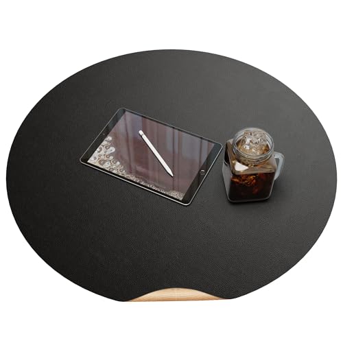 CENNBIE 18 Inches Round Placemats - Cork & Leather Table Mat(Black) | Heat & Water Resistant, Non-Slip Cork Base, Cut-to-Fit 6-18", for Dining Coffee Side Table, Indoor/Outdoor, Easy Clean - color: Black, size: 18" (Round)