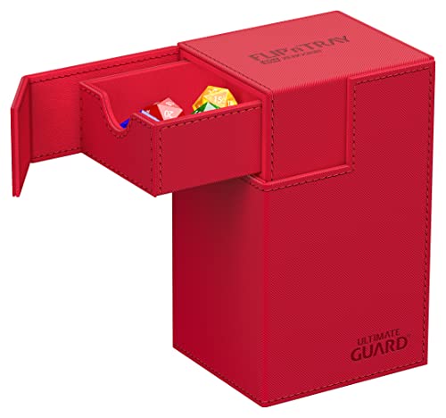 Ultimate Guard Flip'n'Tray 80+, Deck Case for 80 Double-Sleeved TCG Cards + Dice Tray, Red, Independent Magnetic Closure & Microfiber Inner Lining - color: Red, size: 80+