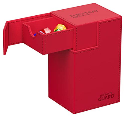 Ultimate Guard Flip'n'Tray 80+, Deck Case for 80 Double-Sleeved TCG Cards + Dice Tray, Red, Independent Magnetic Closure & Microfiber Inner Lining - color: Red, size: 80+