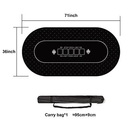 YUZPKRSI 70 x 35 Inch Poker Mat, 8 Players Texas Hold'em Poker Rubber Mat Poker Topper for Tables, Folding Portable Poker Table Top Layout w/Carrying Bag for Poker Games, Blackjack, Casino - color: 70 X 35 Inch-oval Black