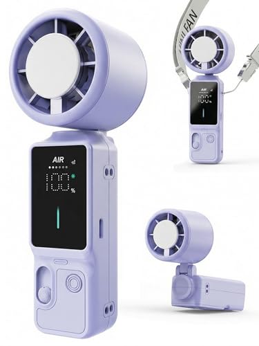 Personal Fans Portable Rechargeable - 100-Gear Handheld Fan, Wearable & Foldable 3-in-1 Turbo Fan with Ice Compress for Indoor/Outdoor Activities(Purple) - color: Purple