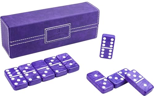 Dominos Set for Adults – Double 6 Dominos - Dominoes Set for Kids and Adults - 28 Marbleized Purple Jumbo Domino, Classic Board Game for Family Nights & Travel (Purple Case) - color: Purple