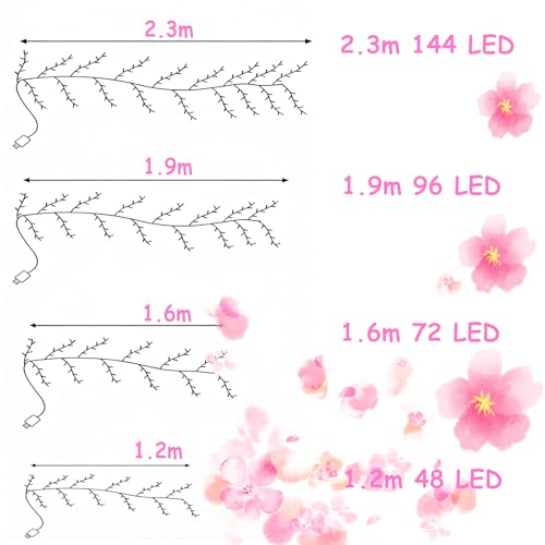 47 Inch Cherry Blossom Tree Light with Remote, 48 LED Cherry Blossom Branch Lights for Wall, 8 Lighting Modes&Timer, Flexible DIY Indoor Decoration for Home, Christmas, Wedding, Party (48LED-47inch) - size: 48LED-47inch