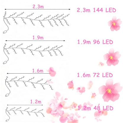 47 Inch Cherry Blossom Tree Light with Remote, 48 LED Cherry Blossom Branch Lights for Wall, 8 Lighting Modes&Timer, Flexible DIY Indoor Decoration for Home, Christmas, Wedding, Party (48LED-47inch) - size: 48LED-47inch