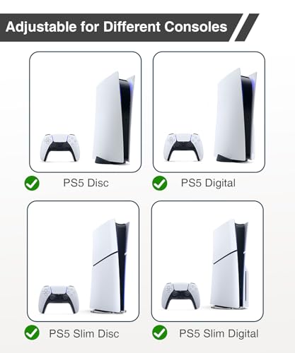 Upgraded Adjustable Console Holder Wall Mount for PS5: Black Gaming Stand for PlayStation 5/PS5 Slim/Pro Digital Disc Edition With 2 Controller Kits Black - color: Black