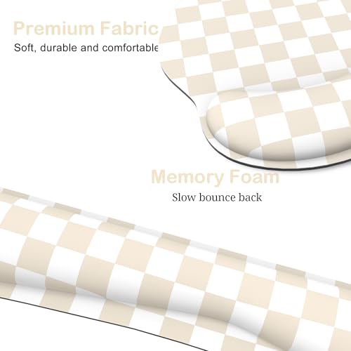Ergonomic Mouse Pad with Wrist Rest and Keyboard Wrist Rest, Mousepad and Keyboard Pad, Non-Slip Rubber Base, Pain Relief, Mouse Pad with Wrist Support for Gaming, Computer, Office, Beige Checkered - color: Beige Checkered