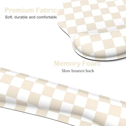Ergonomic Mouse Pad with Wrist Rest and Keyboard Wrist Rest, Mousepad and Keyboard Pad, Non-Slip Rubber Base, Pain Relief, Mouse Pad with Wrist Support for Gaming, Computer, Office, Beige Checkered - color: Beige Checkered