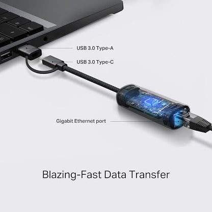 TP-Link 2-in-1 USB 3.0 & USB C to Ethernet Adapter, RJ45 Gigabit LAN, Plug & Play, Aluminum Case, Ethernet Adapter for Laptop, Thunderbolt 4/3 Compatible with Windows, Mac/iPad OS & More (UE310C) - style: USB C&A 2in 1