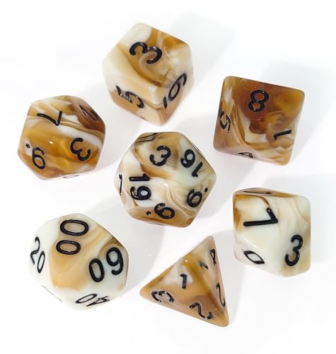 Coffee Brown DND Dice Set of 7pcs (Cappuccino) | Acrylic Polyhedral Dice Set for RPG, Dungeons and Dragons, COC, MTG, and Other Table Games Accessory – D20 System - color: Cappuccino