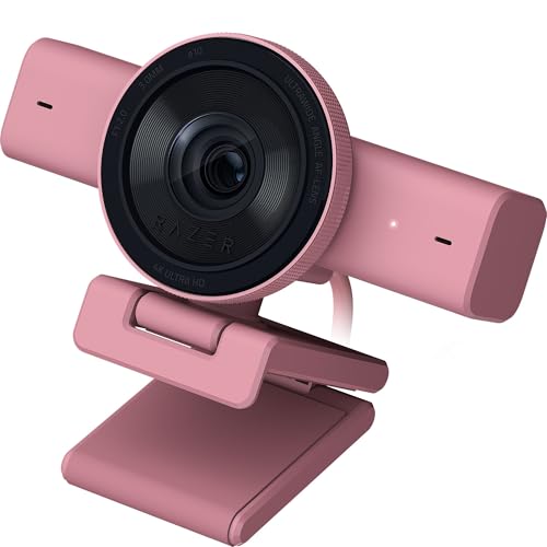 Razer Kiyo V2 Webcam for Streaming and Collaboration 4K 30Fps, Quartz | AI Powered Auto-Framing, Built-in Microphone, Ultrawide Angle Lens, Privacy Cover, Works with OBS, Discord, Zoom, Teams - color: Pink