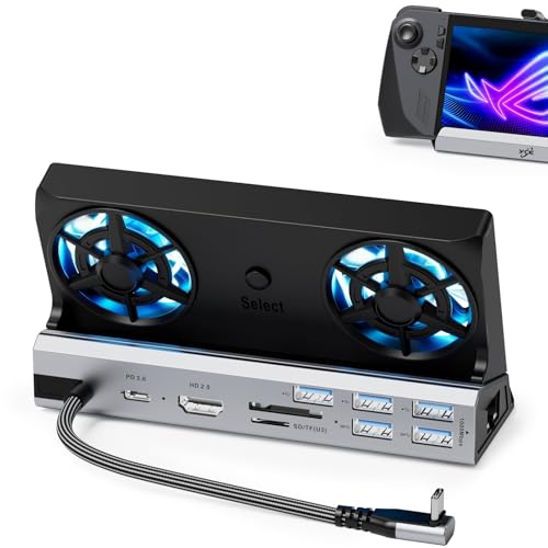 13-in-1 Steam Deck Dock with Dual 5cm RGB Cooling Fans for Steam Deck OLED/ROG Ally/Switch 2/Legion Go – 4K@60Hz HDMI, Gigabit Ethernet, 100W PD, Aluminum - color: 13-in-1 Dual Cooling Fan