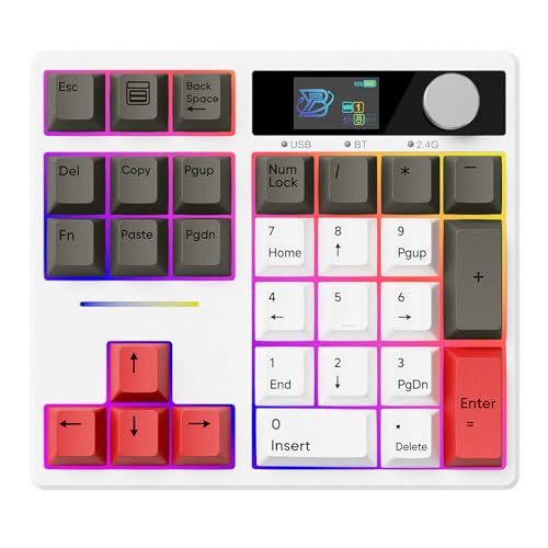 X BOYI TD31Pro Mechanical Numpad,Hot Swap Wireless BT5.0/2.4GHz/Type-C Wired Numeric Keypad with Screen&Knob,30Keys PBT Keycaps RGB Gaming Macro Number Pad for PC Laptop (Retro Gray-Red) - color: Retro Gray-Red