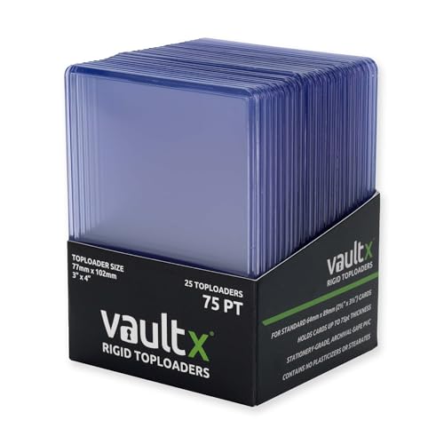 Vault X 75pt Toploaders (25 Pack) 3" x 4" Rigid Card Holders for TCG | Protects & displays cards, 75pt rigid. Seamless, crystal-clear 3" x 4" toploaders. 25-pack for sports cards & collectors. - size: 25 Pack, style: 75pt