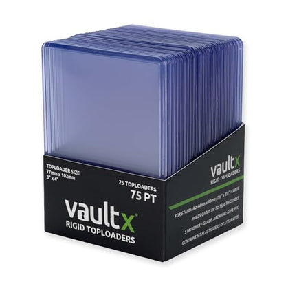 Vault X 75pt Toploaders (25 Pack) 3" x 4" Rigid Card Holders for TCG | Protects & displays cards, 75pt rigid. Seamless, crystal-clear 3" x 4" toploaders. 25-pack for sports cards & collectors. - size: 25 Pack, style: 75pt