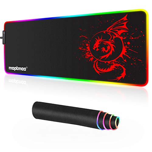 RGB Gaming Mouse Pad Anime Dragon Mousepad Mat LED with 15 Lighting Modes for Computer 31.5 X 12 Inch (Red) - color: LED-Red